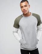Only & Sons Sweatshirt With Raglan Sleeves In Mixed Fabric - Green