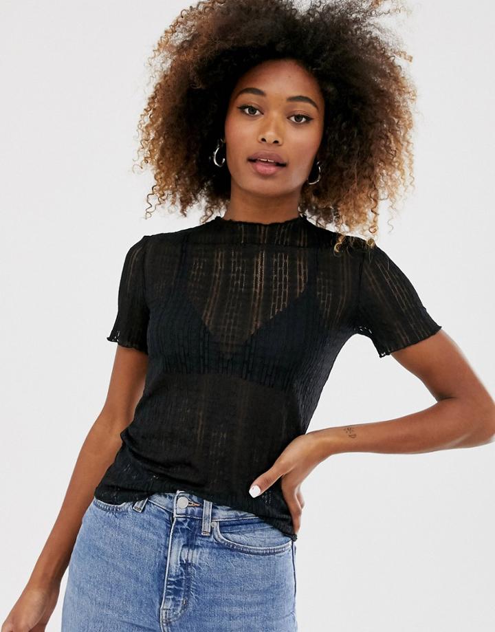 Stradivarius Short Sleeve Dentelle T-shirt In Black - Black