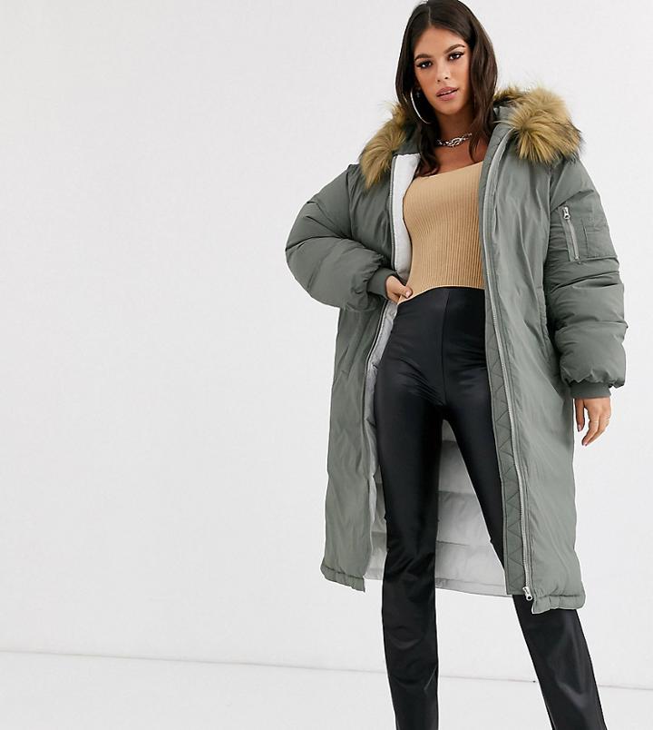 Asos Design Tall Extreme Sleeve Parka In Sage