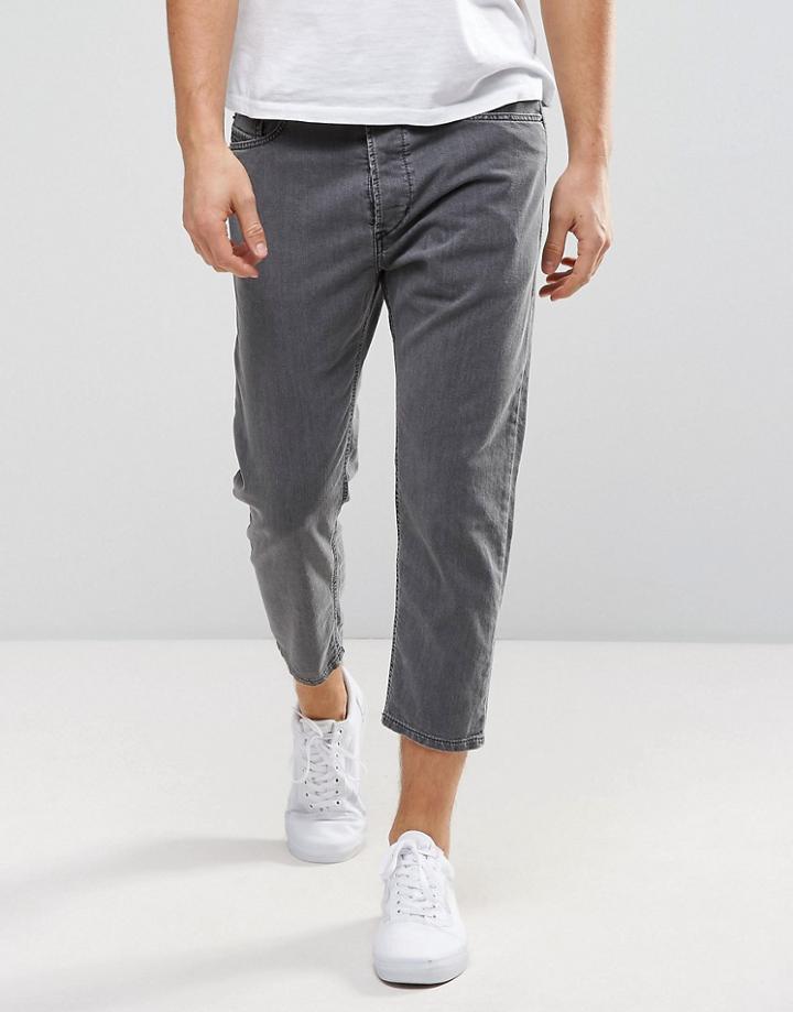 Diesel Rhial Dropped Crotch Cropped Jean 0sxq Gray Wash - Gray