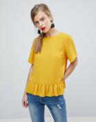 Asos Woven T-shirt With Ruffle Hem - Yellow