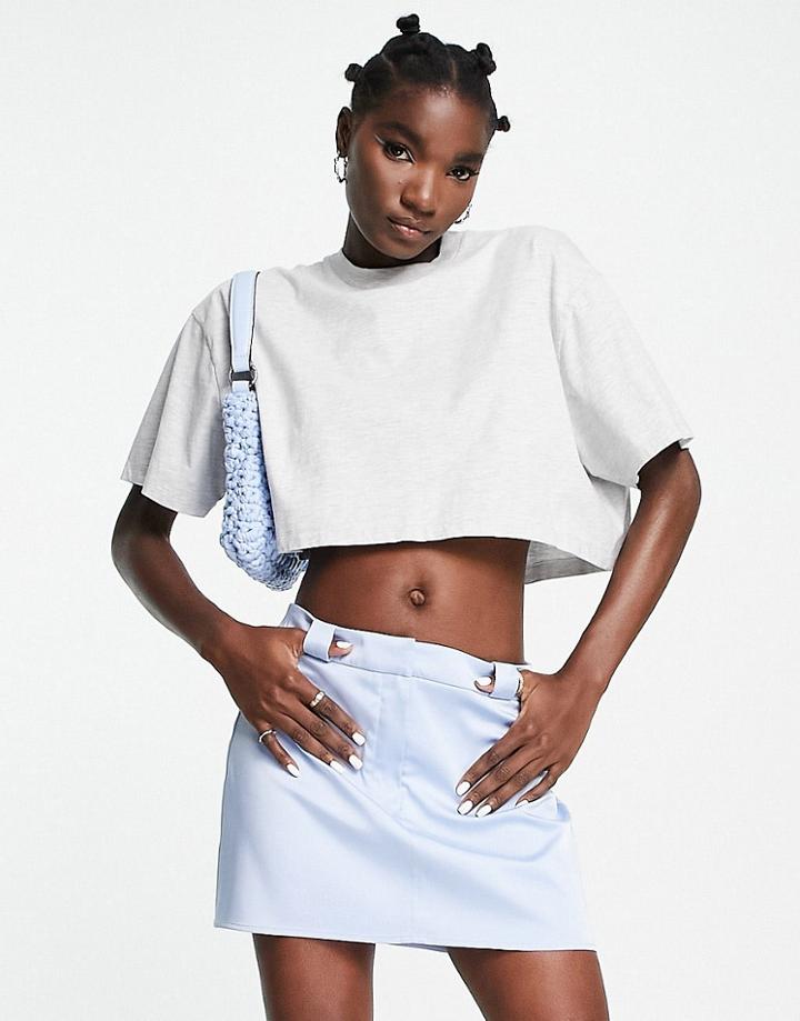 Topshop Structured Belt Loop Mini Skirt In Light Blue