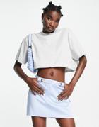 Topshop Structured Belt Loop Mini Skirt In Light Blue