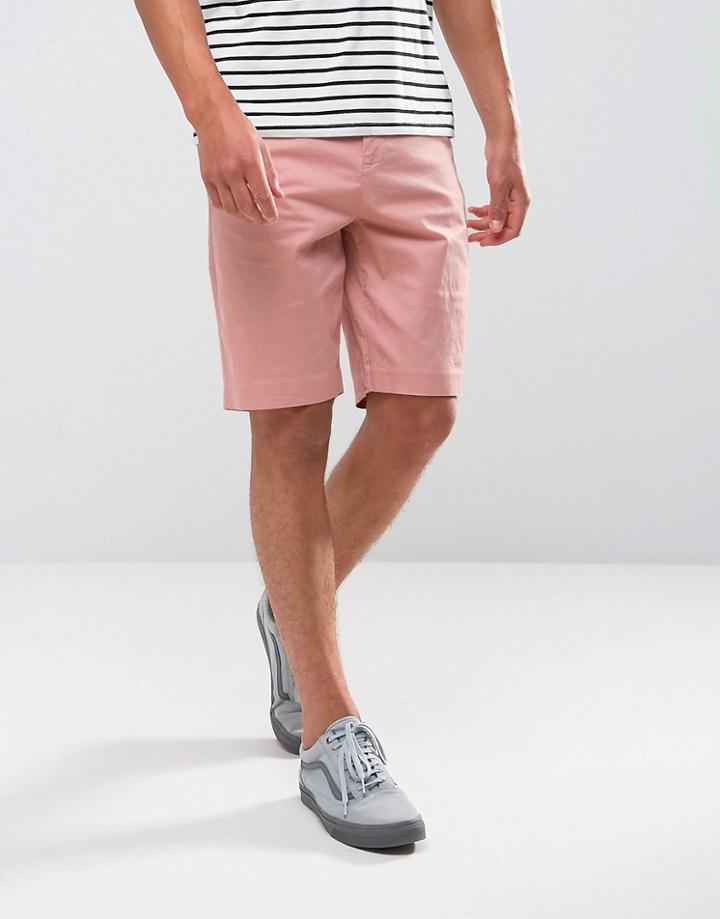 Bershka Slim Fit Chino Short In Pink - Pink