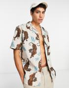 Only & Sons Short Sleeve Tiger Print Shirt In Silver Gray