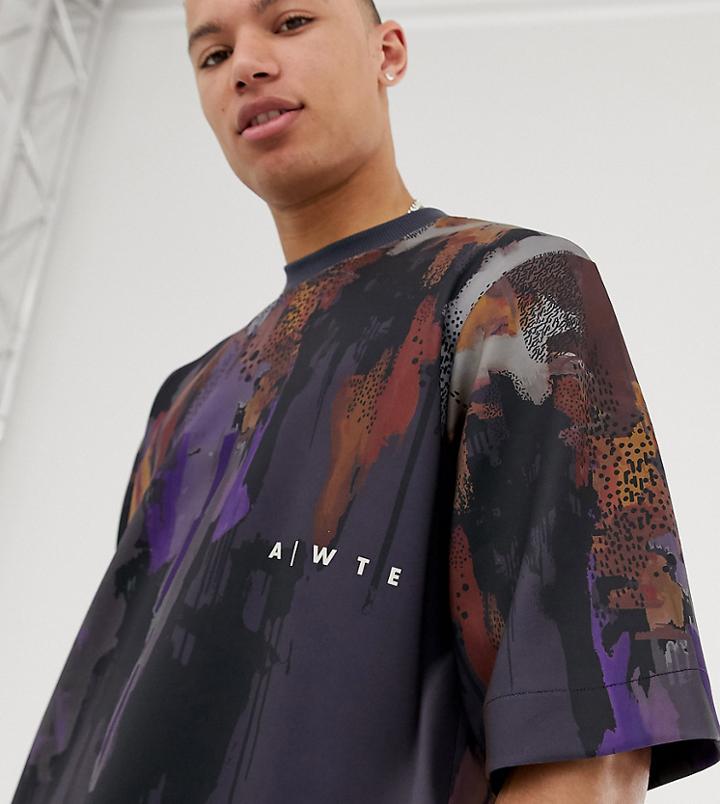 Asos White Tall Oversized T-shirt With Abstract Print In Scuba - Navy