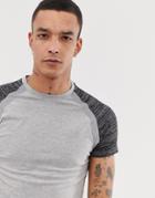 Asos Design Muscle Fit Longline T-shirt With Curved Hem And Contrast Inject Sleeves And Reflective Tape In Gray