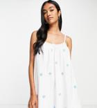 Asos Design Petite Mini Sundress With Daisy Trim Embroidery In White