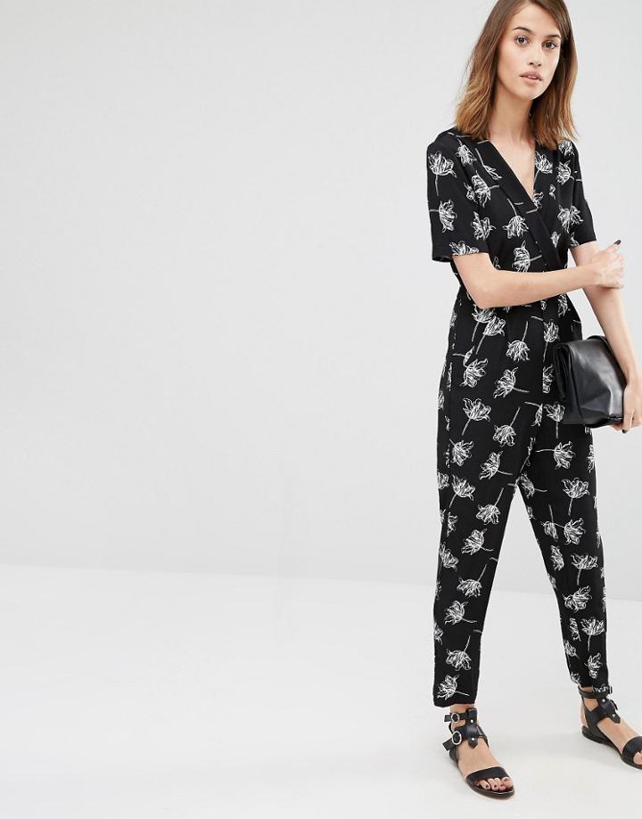 Warehouse Stencil Floral Jumpsuit - Black