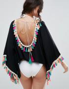 Asos Multi Tassel Back Kimono Cape - Black