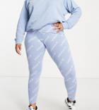 Adidas Originals Plus 'logomania' Repeat Logo Leggings In Light Blue