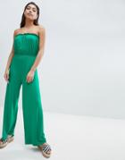 Asos Design Bandeau Jersey Jumpsuit With Wide Leg - Green