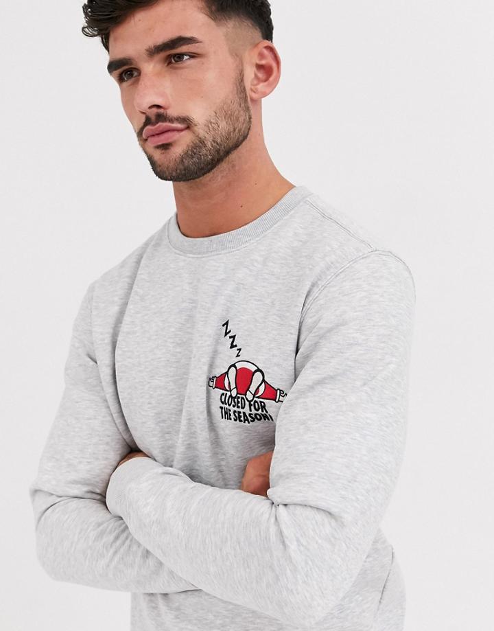 Jack & Jones Originals Holidays Off Duty Santa Crew Neck Sweat In Gray