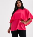 Simply Be Ruffle Overlay Tunic Blouse In Raspberry-pink