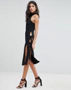 Asos High Neck Thigh Tie Midi Dress - Black