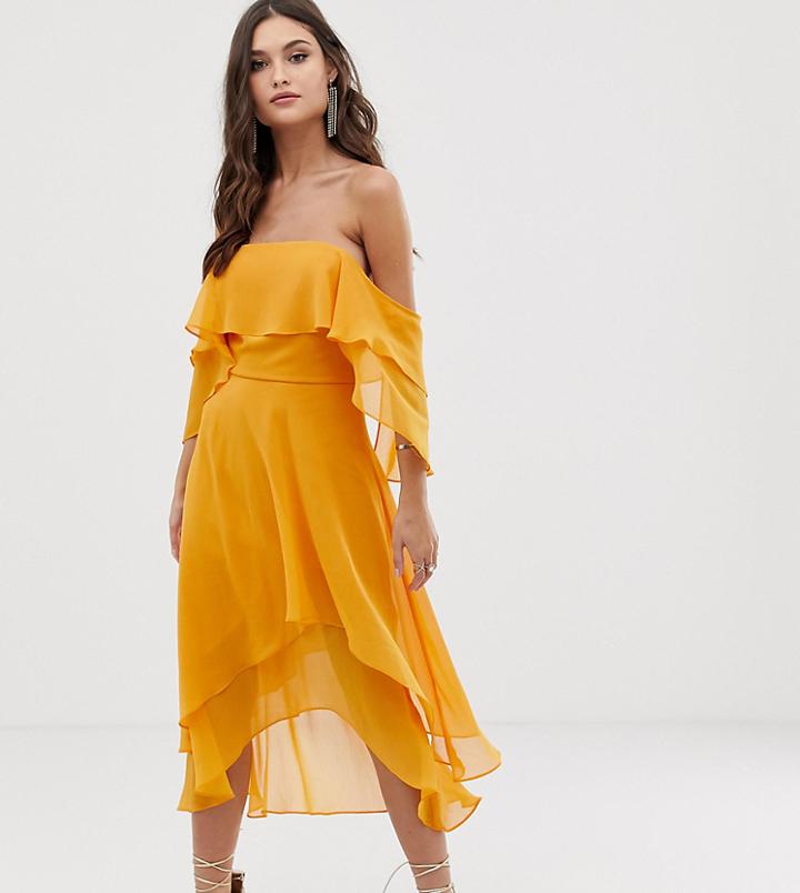 Asos Design Soft Layered Bandeau Midi Dress - Orange