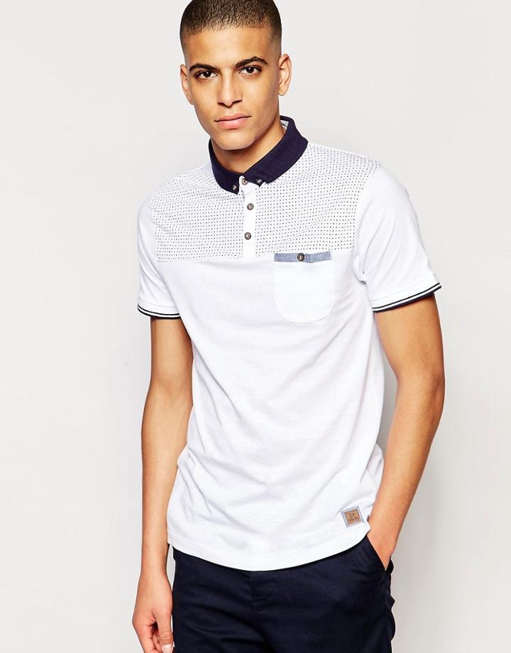 Brave Soul Contrast Chest Spot Polo - White