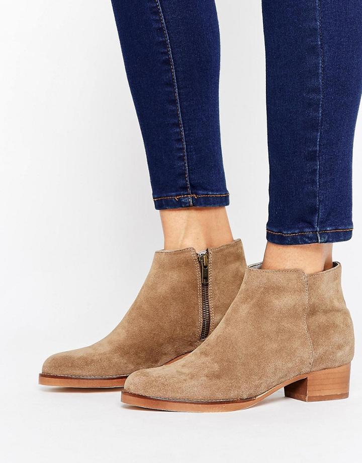 H By Hudson Kitten Heel Leather Festival Boot - Beige