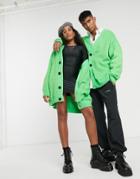 Collusion Unisex Oversized Brushed Cardigan In Green