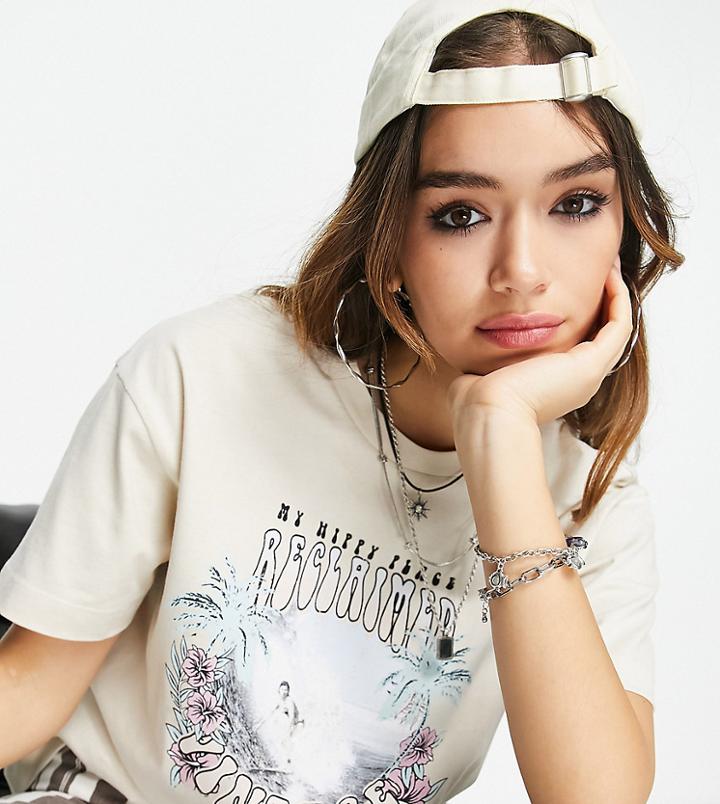 Reclaimed Vintage Inspired Organic Cotton T-shirt With Retro Wave Print In Cream-white