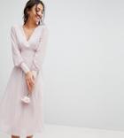 Tfnc Tall Wedding Long Sleeve Midi Dress With Pleated Skirt - Brown