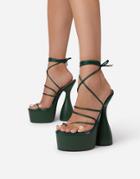 Ego Sweet Tooth Platform Sandals With Statement Heel In Dark Green