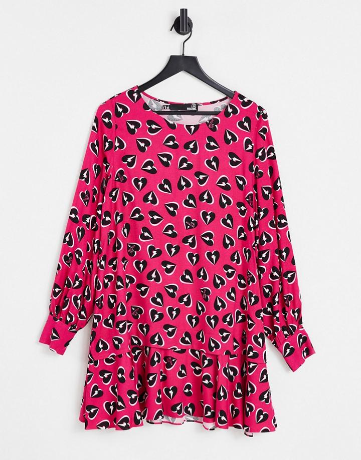 Love Moschino Allover Heart Printed Swing Dress In Pink