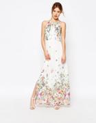 Uttam Boutique Cascading Floral Halterneck Maxi Dress - Cream