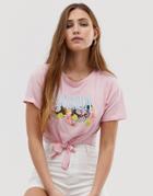 Brave Soul Florida T Shirt With Tie Front - Pink