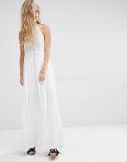 Pull & Bear Long Dress With Front Buttons - White