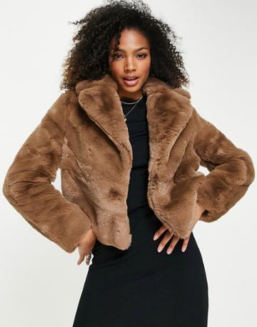Forever New Faux Fur Collared Jacket In Brown