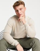 Asos Design Lambswool Crew Neck Sweater In Oatmeal-neutral