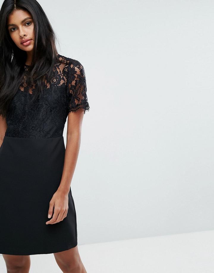 Oasis Lace Detail Shift Dress - Black