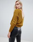 Asos Design Chunky Sweater With V Back - Green