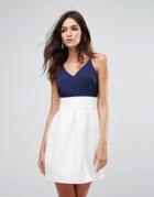 Ax Paris Dress With Cream Skirt - Blue