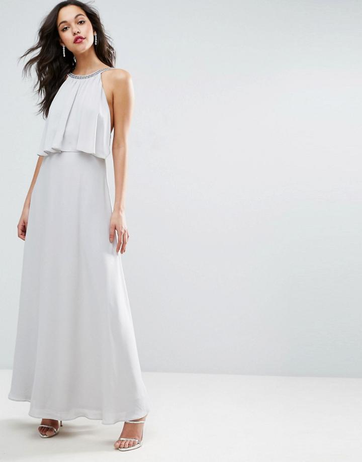 Asos Embellished Strap Back Crop Top Maxi Dress - Gray