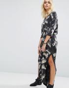 Religion Maxi Tunic Dress In Print With Side Splits - Gray