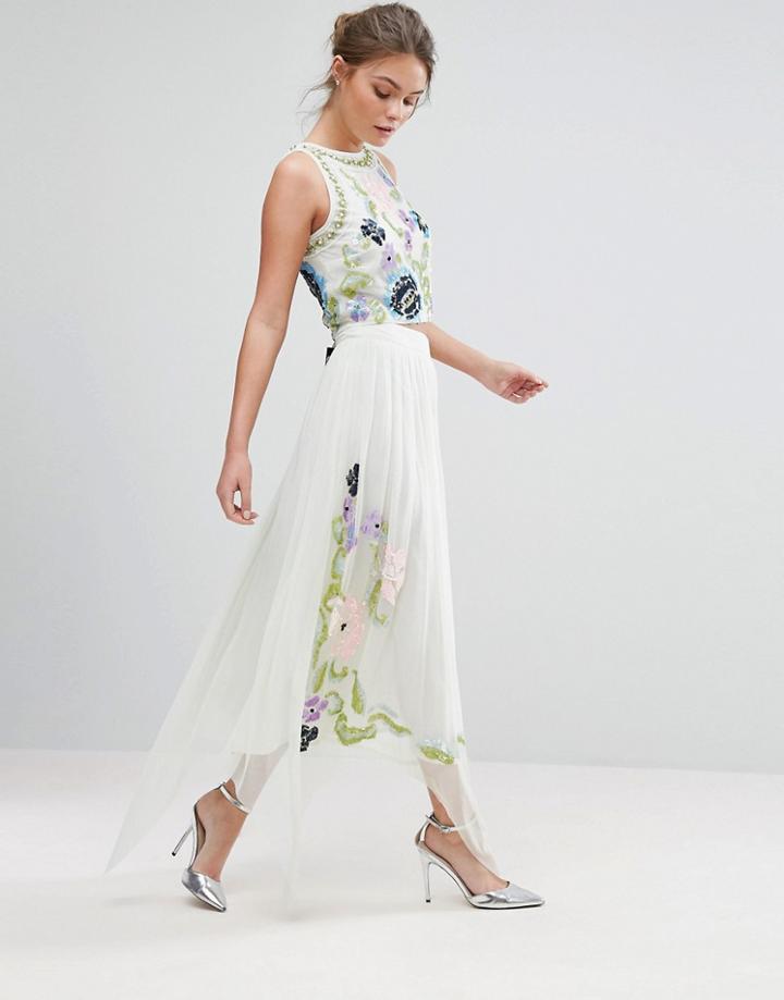 Frock & Frill Floral Sequin Midi Skirt - Green