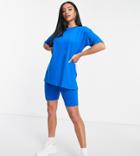 Threadbare Petite Chloe Shorts And Oversized T-shirt In Cobalt Blue - Part Of A Set-orange