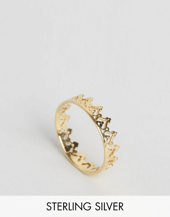 Asos Gold Plated Sterling Silver Heart Crown Ring - Gold
