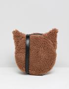Monki Faux Fur Cross Body Cat Bag In Brown - Brown