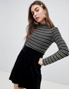Monki Stripe Jersey Top In Gold And Silver - Multi