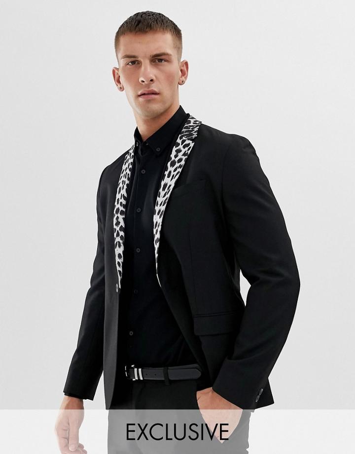 Religion Skinny Blazer With Leopard Lapel-black