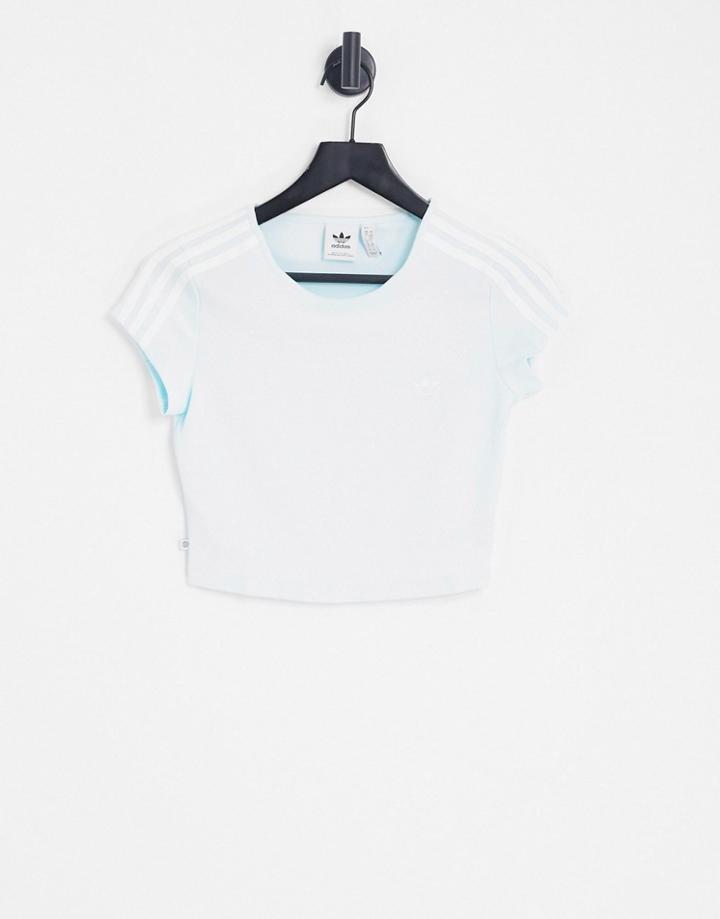 Adidas Originals Adicolor Three Stripe Cropped T-shirt In Almost Blue