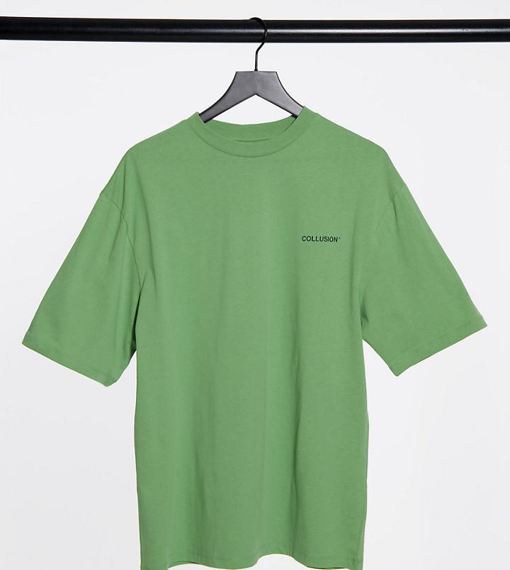 Collusion Unisex Oversized T-shirt With Logo Print In Green