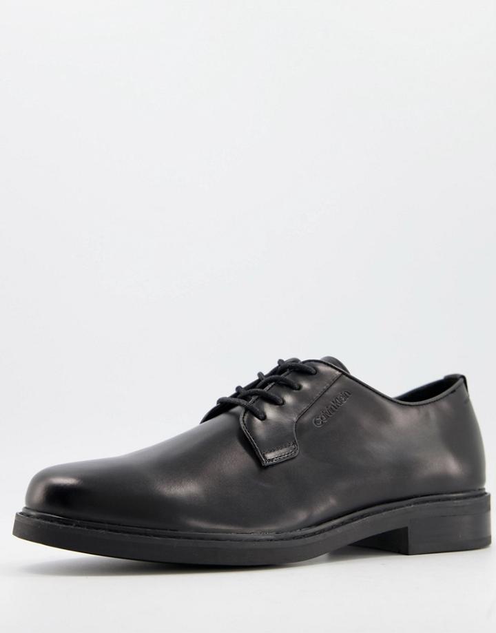 Calvin Klein Florin Derby Lace Up Shoes In Black Leather