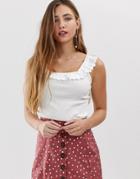 Brave Soul Tank With Broderie Frill Detail - White