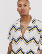 Asos Design Short Sleeve Shirt In White Chevron - White