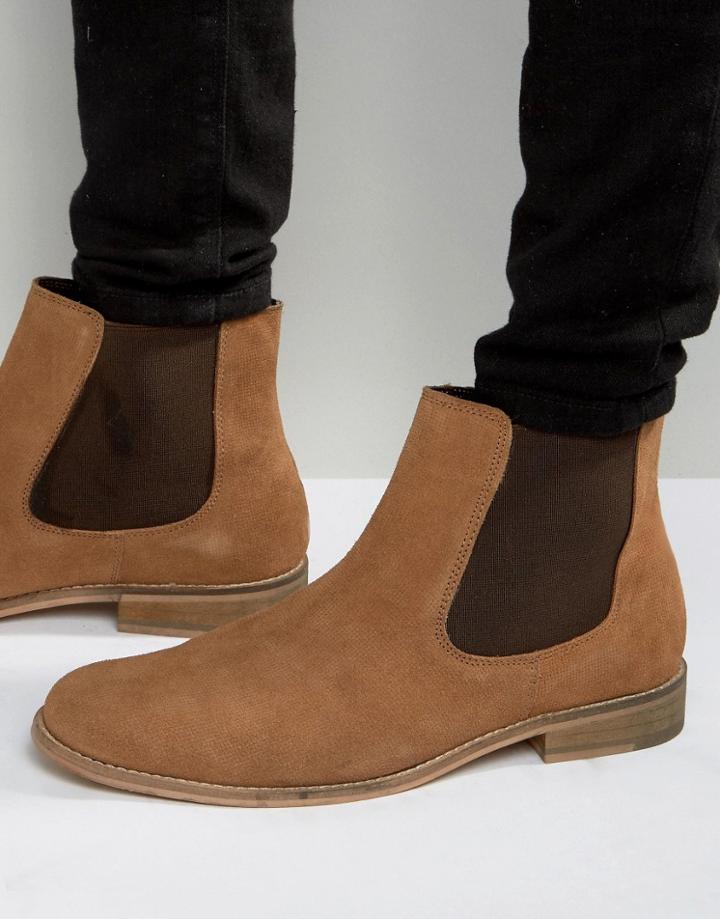 Dune Chelsea Boots In Perforated Suede - Tan