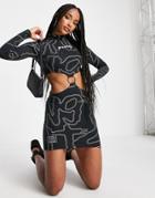 Grimey Festival Cut Out Body-conscious Dress In Abstract Print-black